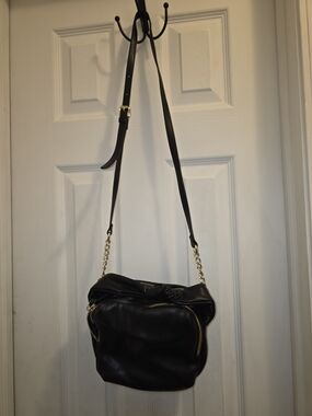 Black Crossbody Shoulder Bag with Gold Hardware